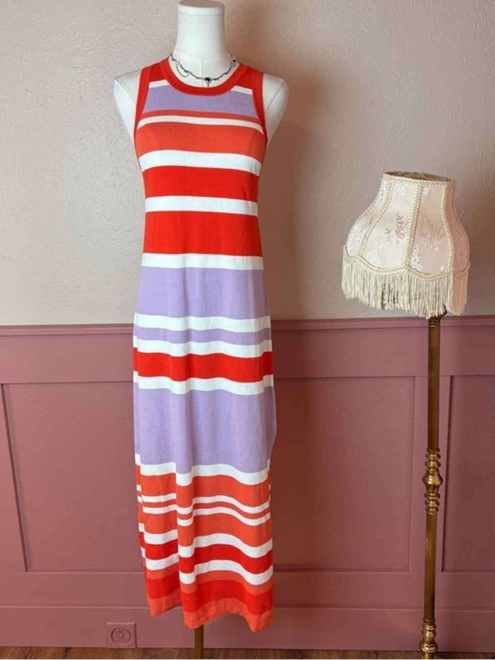The Drop Gabriela High Neck Cut-In A-line Side-Slit Maxi Sweater Dress Med NWT